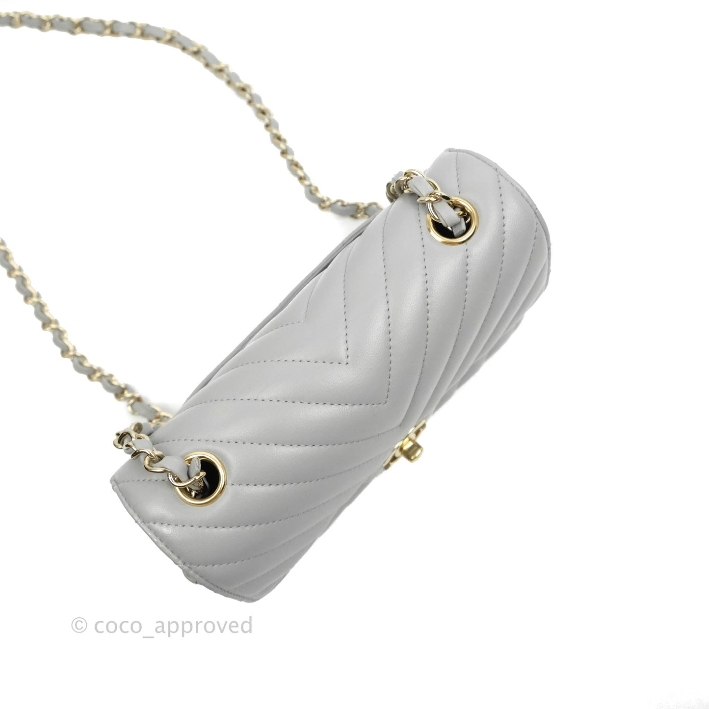 Chanel Chevron Mini Rectangular Flap Grey Lambskin Gold Hardware 20S