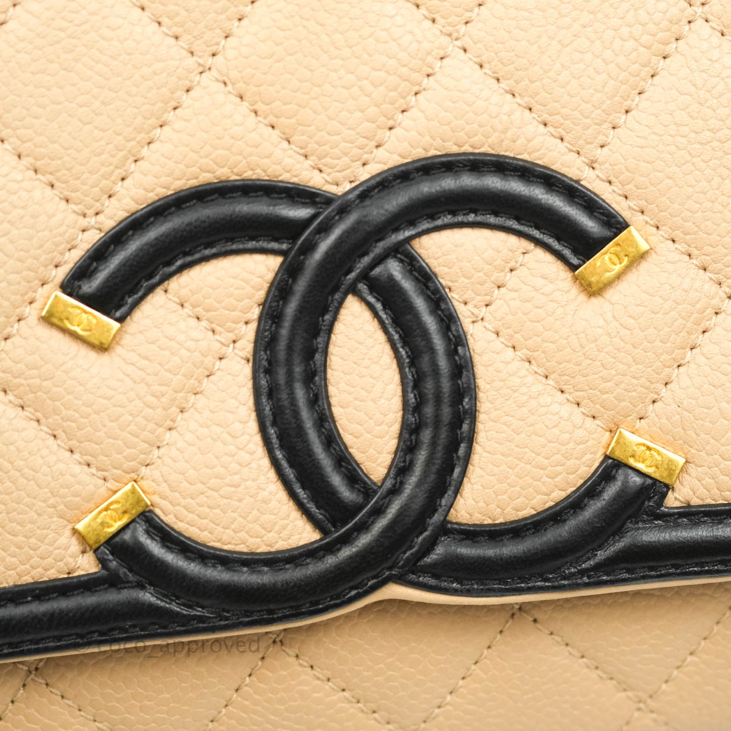 Chanel Quilted Medium CC Filigree Flap Beige Black Caviar