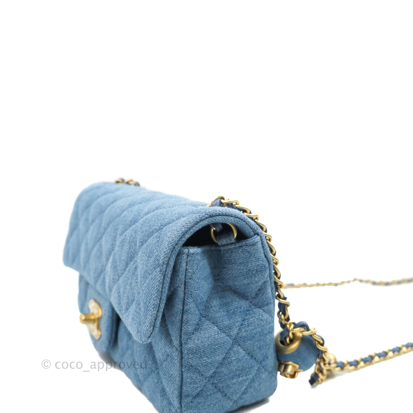 Chanel Mini Rectangular Pearl Crush Quilted Denim Aged Gold Hardware 22C