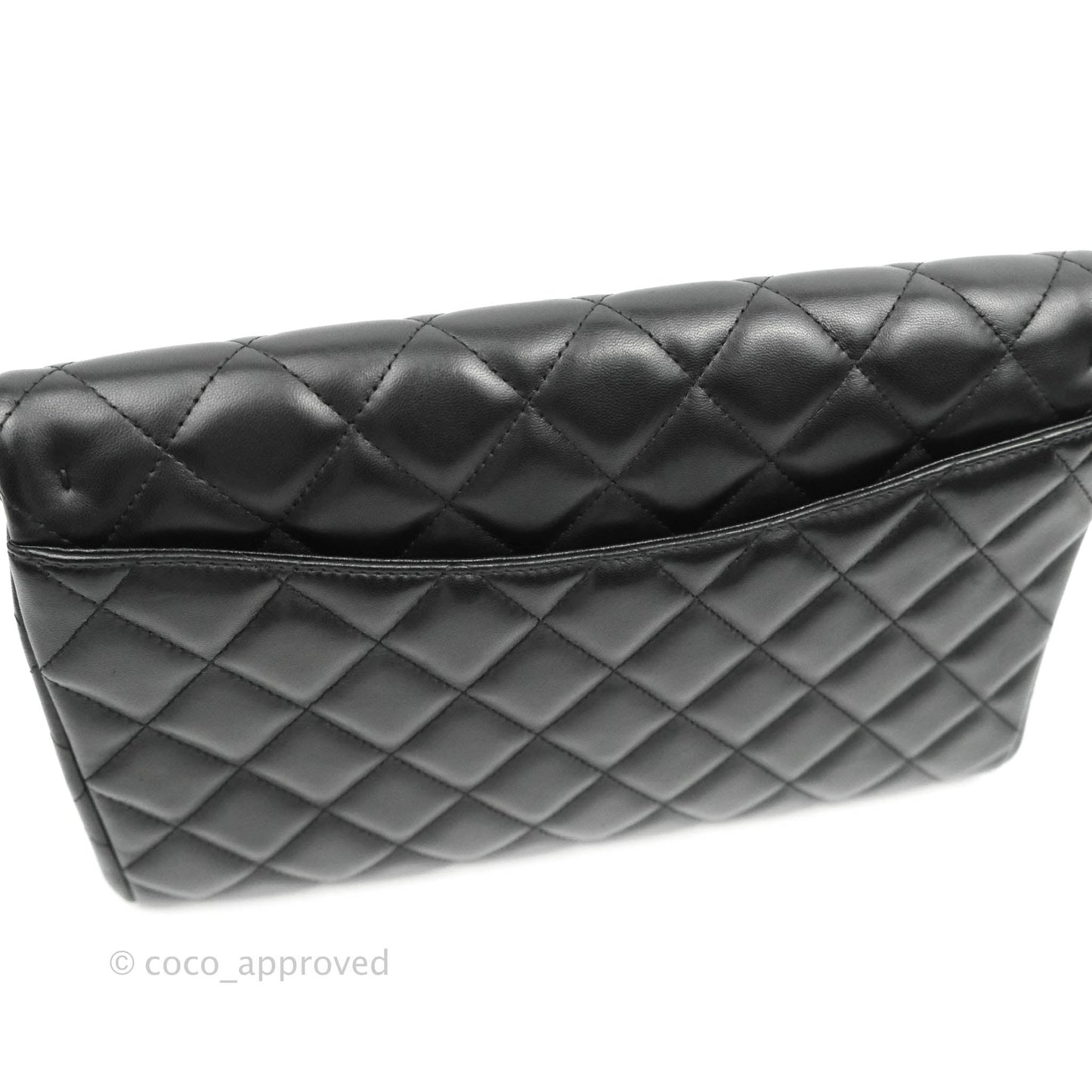 Chanel Quilted Clutch with Chain Black Lambskin Silver Hardware