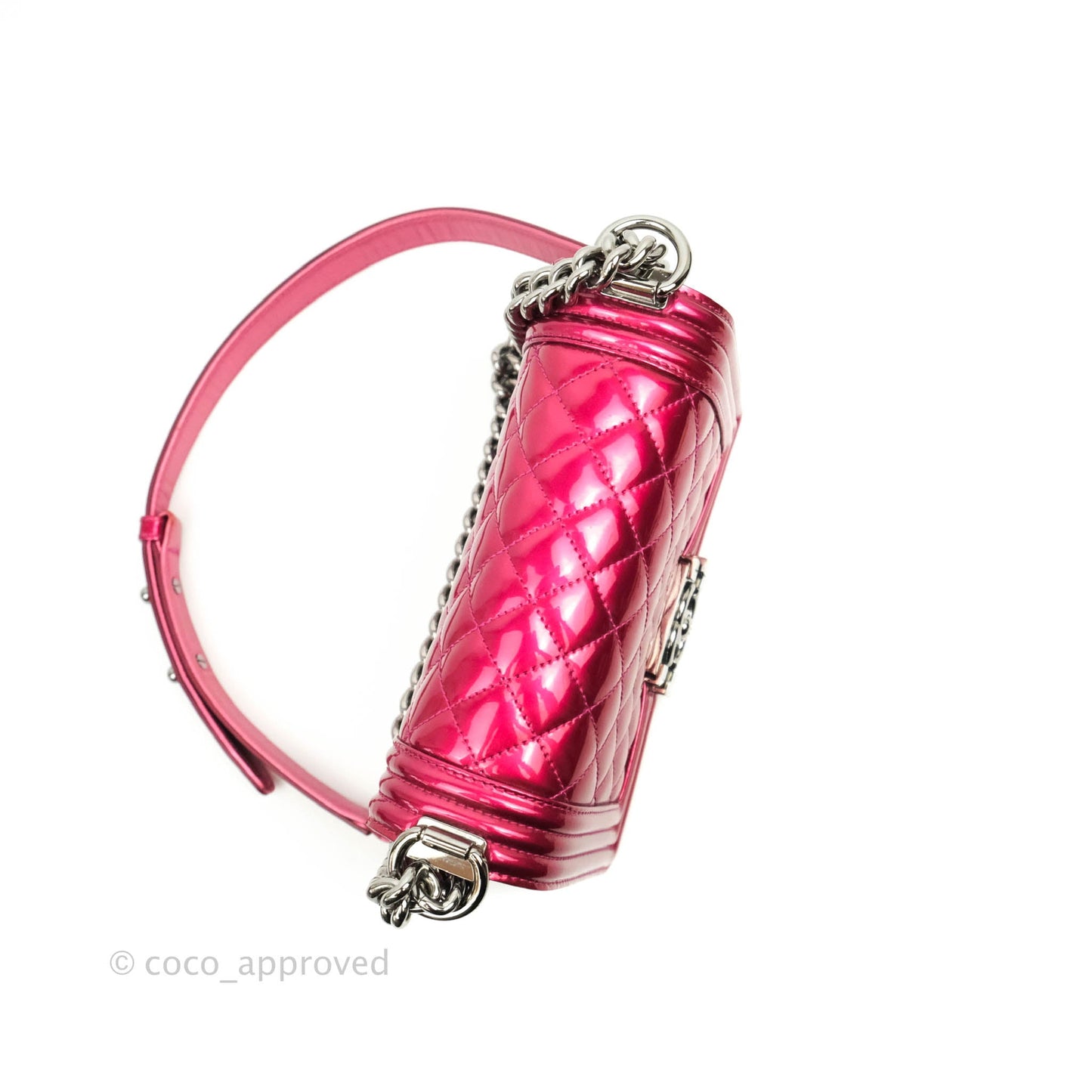Chanel Quilted Small Boy Metallic Pink Patent & Lambskin Gun Metal