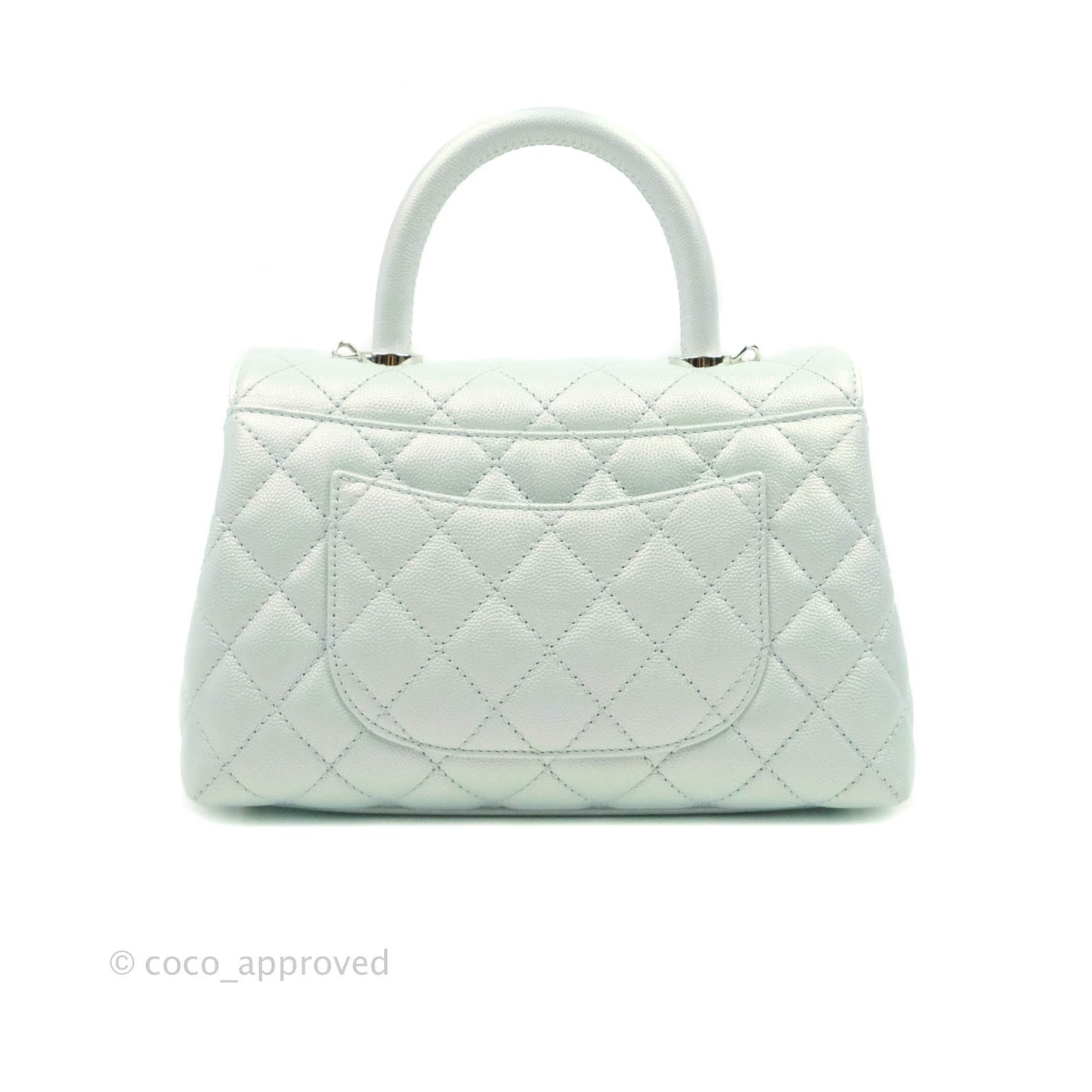 Chanel Mini (Small) Quilted Coco Handle Iridescent Light Blue Caviar Rainbow Hardware