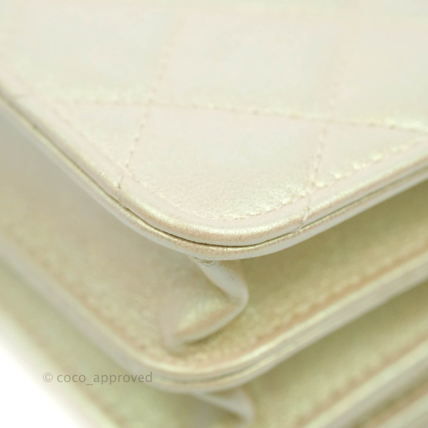Chanel Quilted Mini Wallet on Chain WOC Iridescent Ivory Gold Hardware 20A