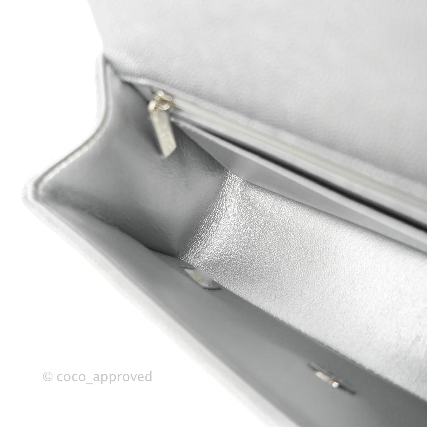 Chanel Top Handle Mini Rectangular Flap Bag Silver Caviar Silver Hardware