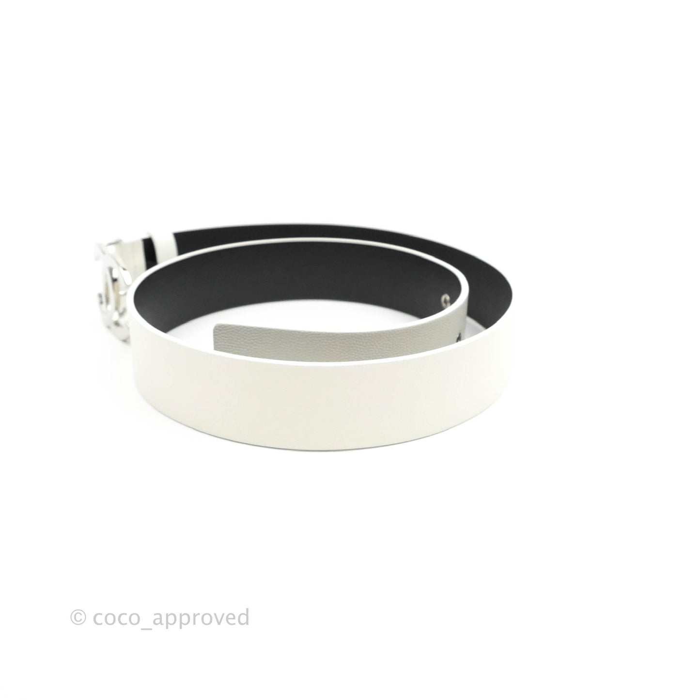Chanel CC Leather Belt White Caviar Silver Hardware 20P Size 80