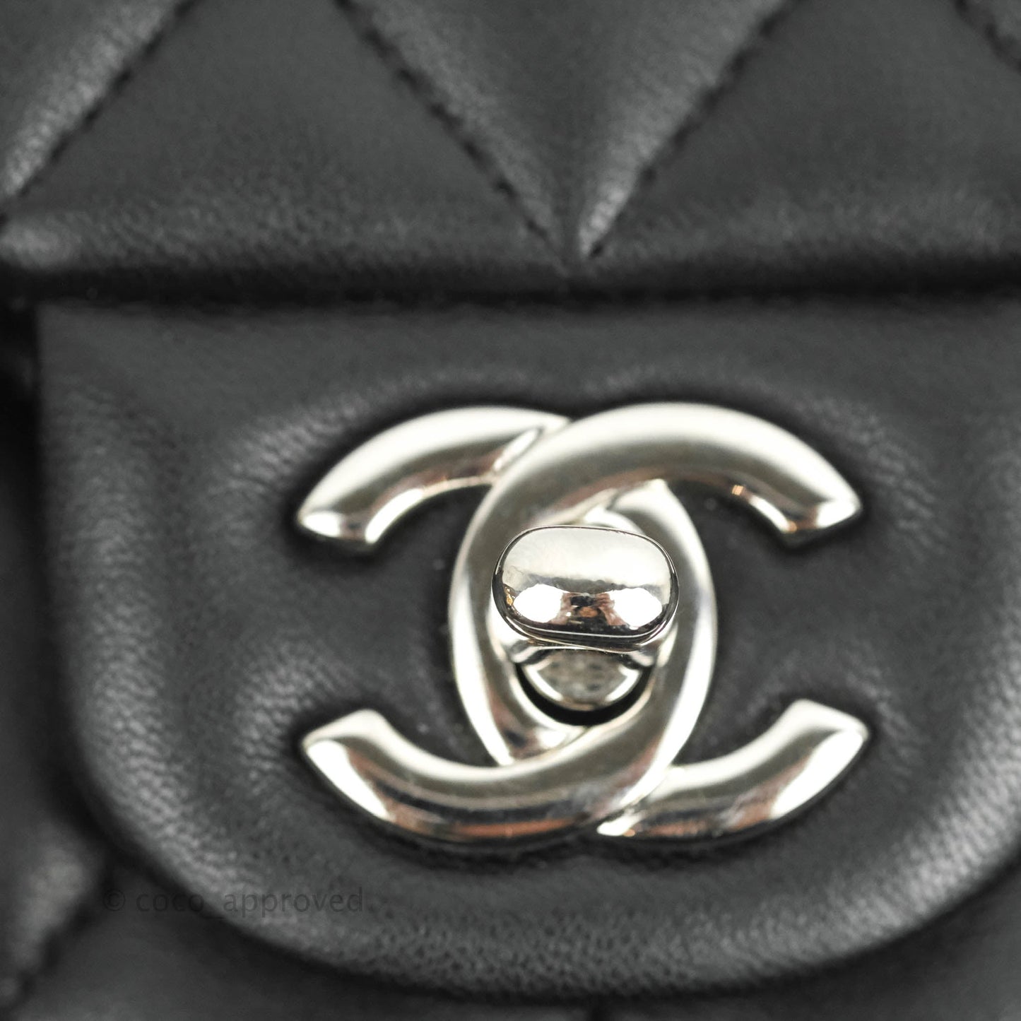 Chanel Classic M/L Medium Double Flap Black Lambskin Silver Hardware