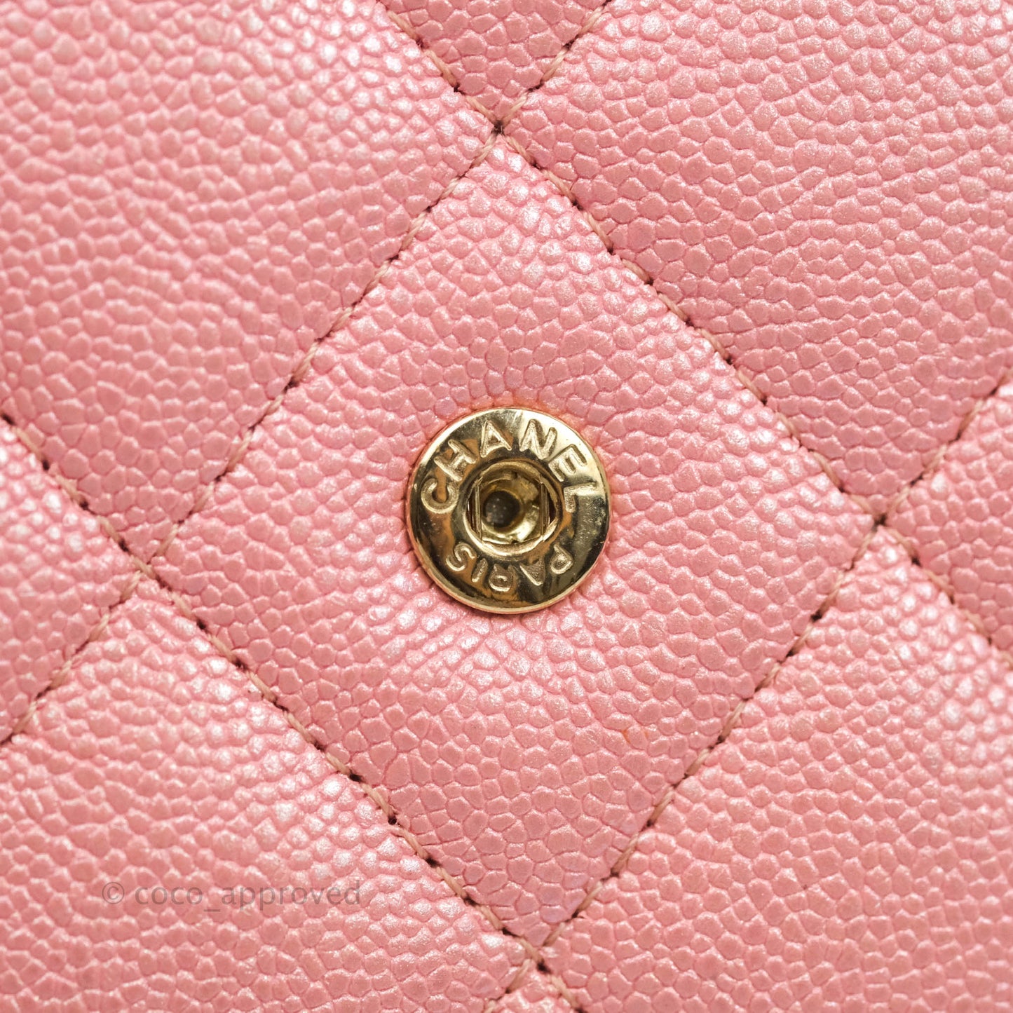 Chanel Quilted Wallet on Chain WOC Iridescent Pink Caviar Gold Hardware 19S