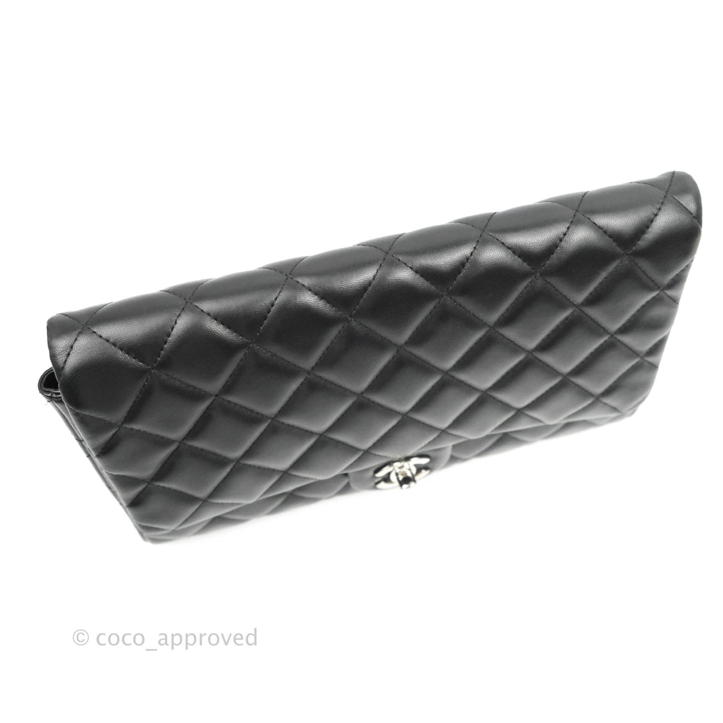 Chanel Quilted Clutch with Chain Black Lambskin Silver Hardware