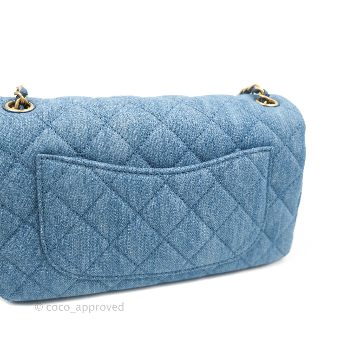 Chanel Mini Rectangular Pearl Crush Quilted Denim Aged Gold Hardware 22C