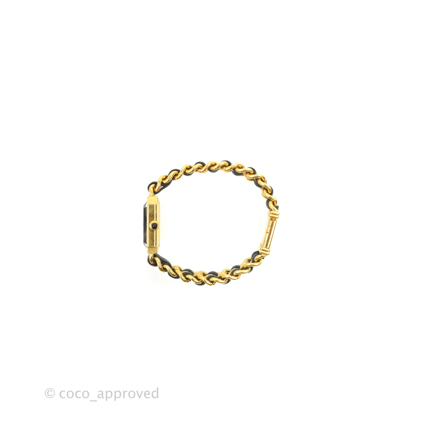Chanel Vintage Première Watch Black Leather Gold Plated L Size