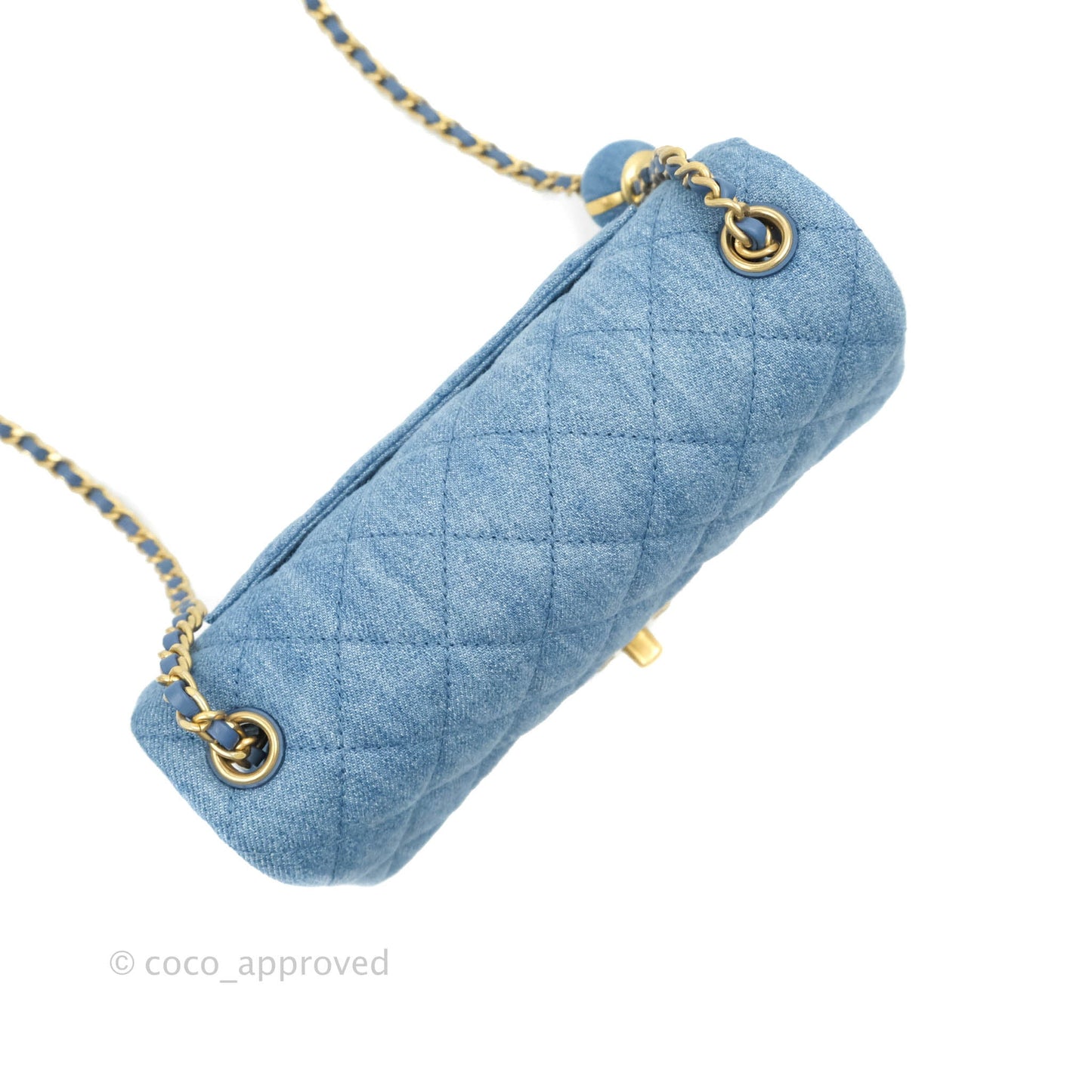 Chanel Mini Rectangular Pearl Crush Quilted Denim Aged Gold Hardware 22C