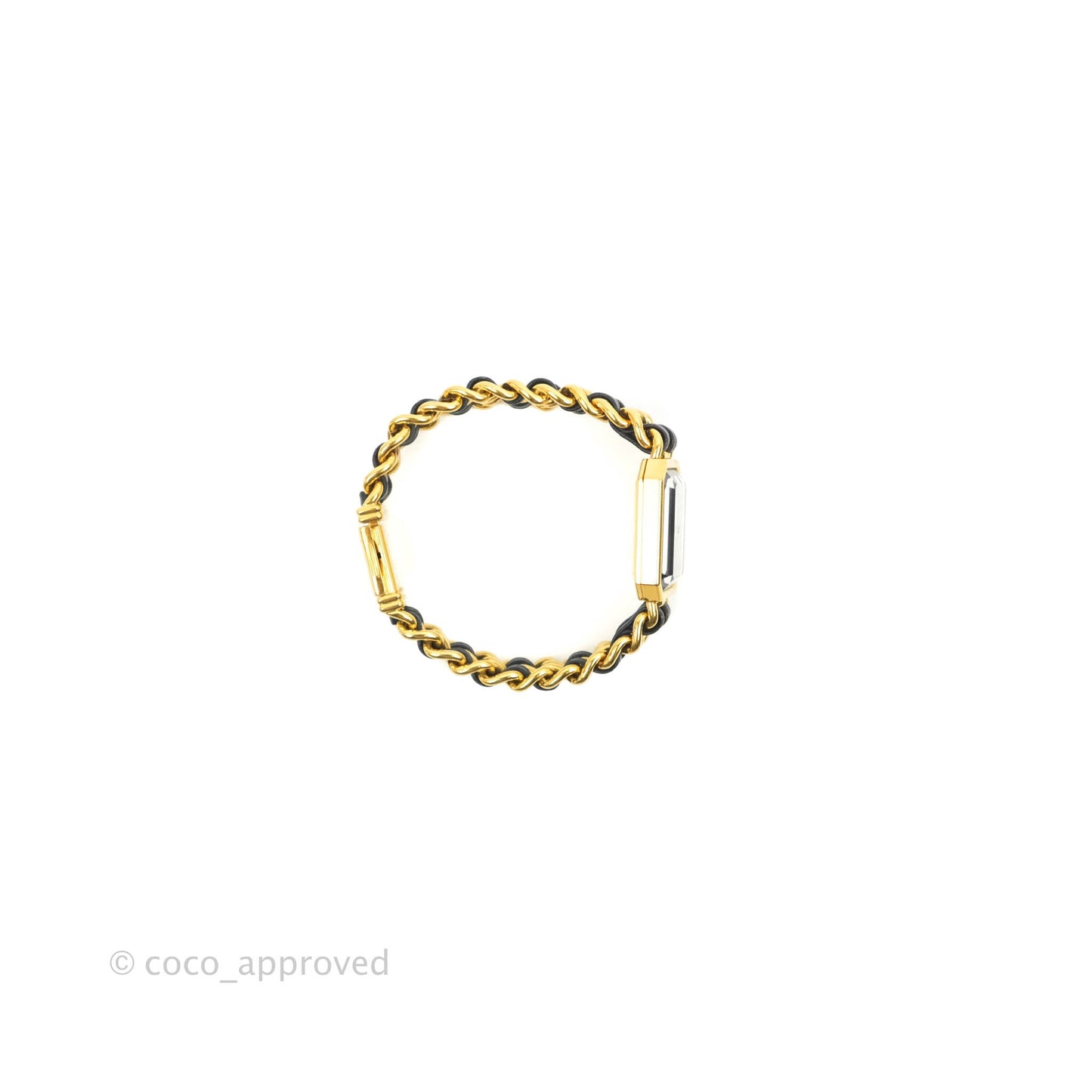 Chanel Vintage Première Watch Black Leather Gold Plated L Size