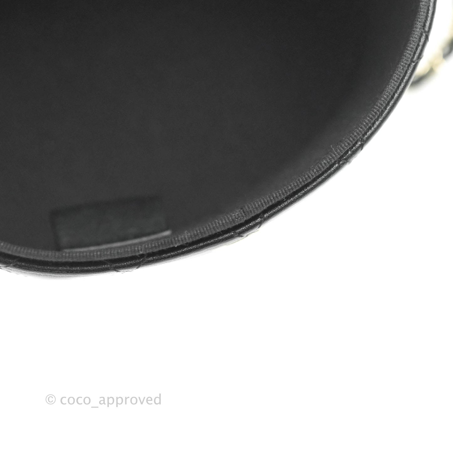 Chanel Quilted Round Vanity Clutch With Chain Black Lambskin Gold Hardware