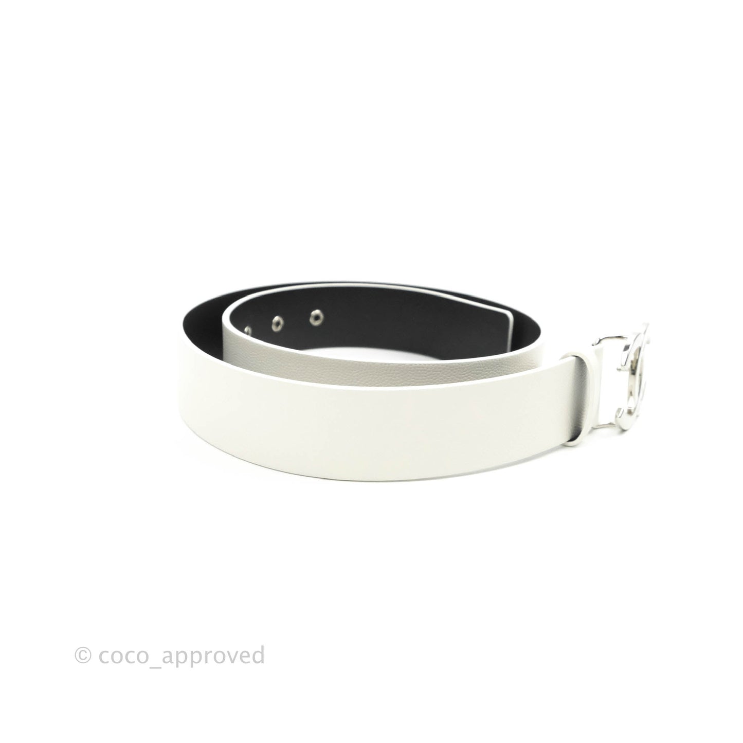 Chanel CC Leather Belt White Caviar Silver Hardware 20P Size 80