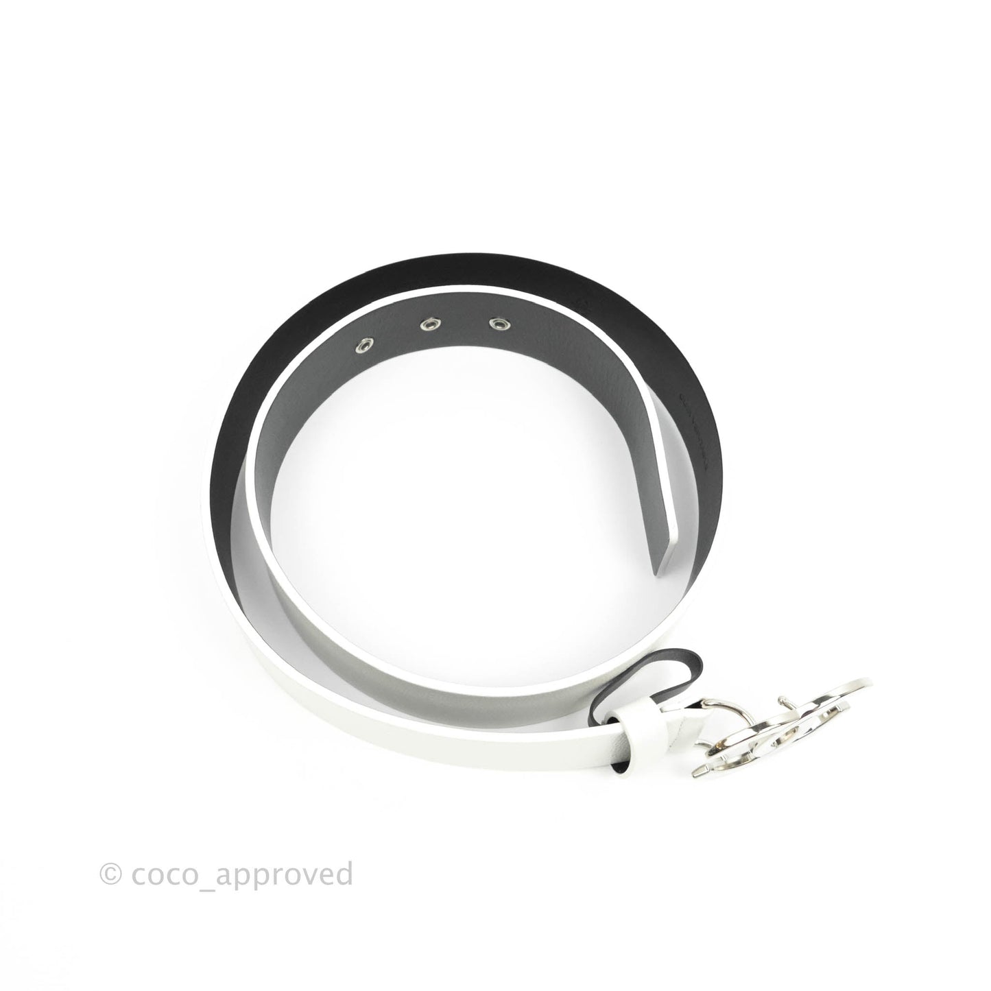Chanel CC Leather Belt White Caviar Silver Hardware 20P Size 80