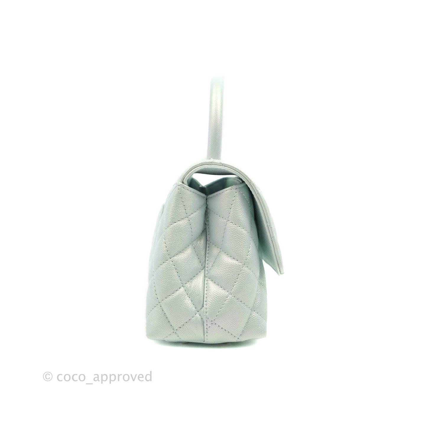 Chanel Mini (Small) Quilted Coco Handle Iridescent Light Blue Caviar Rainbow Hardware