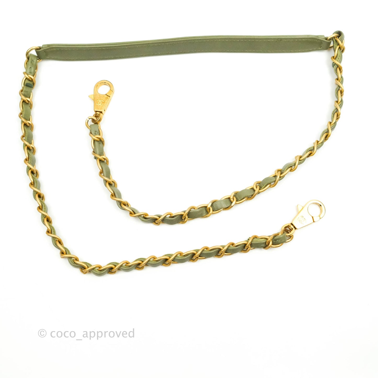 Chanel Medium (Small) Chevron Coco Handle Flap Olive Crumpled Calfskin Aged Gold Hardware Lizard Handle