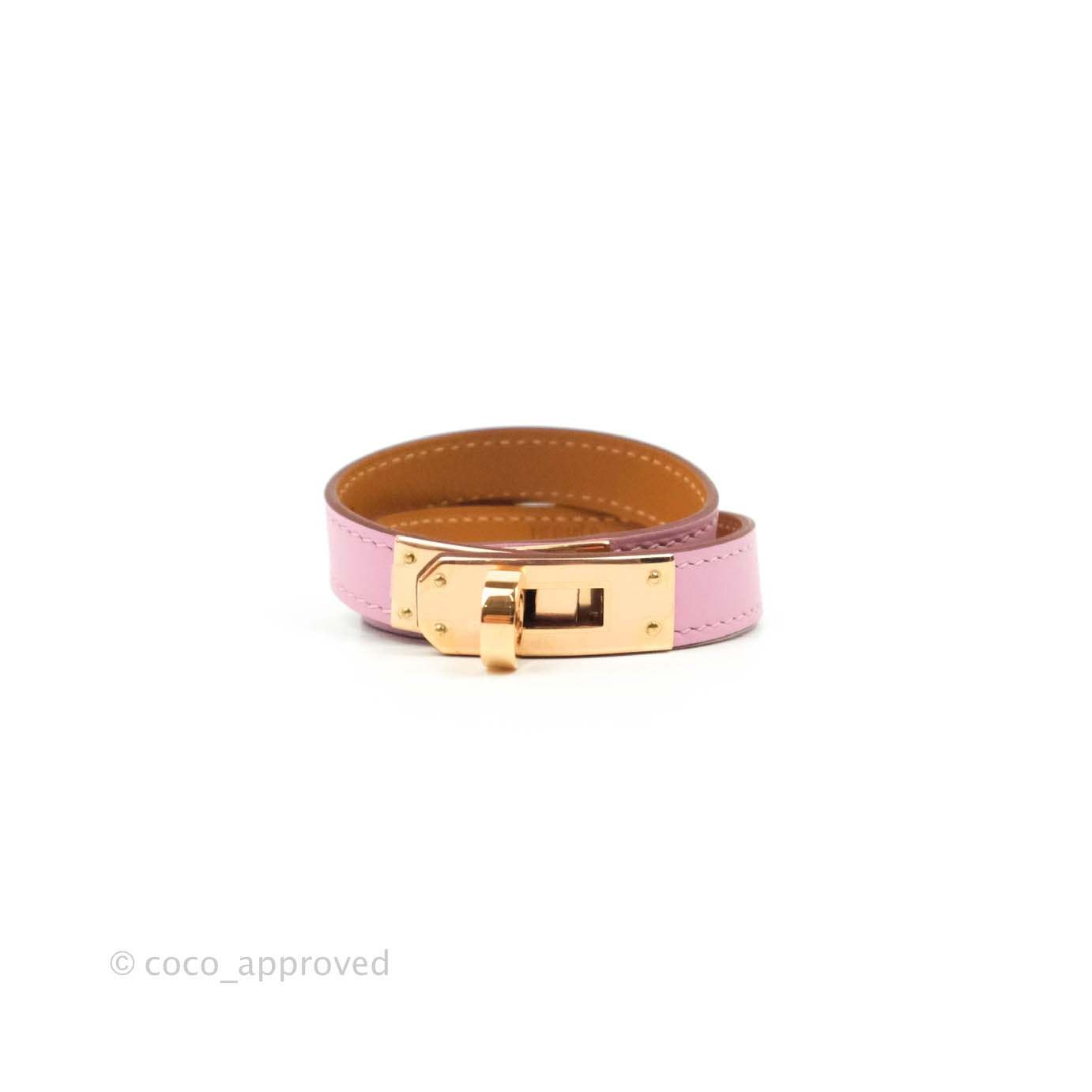 Hermès Kelly Double Tour Swift Bracelet in Mauve Sylvestre Rose Gold