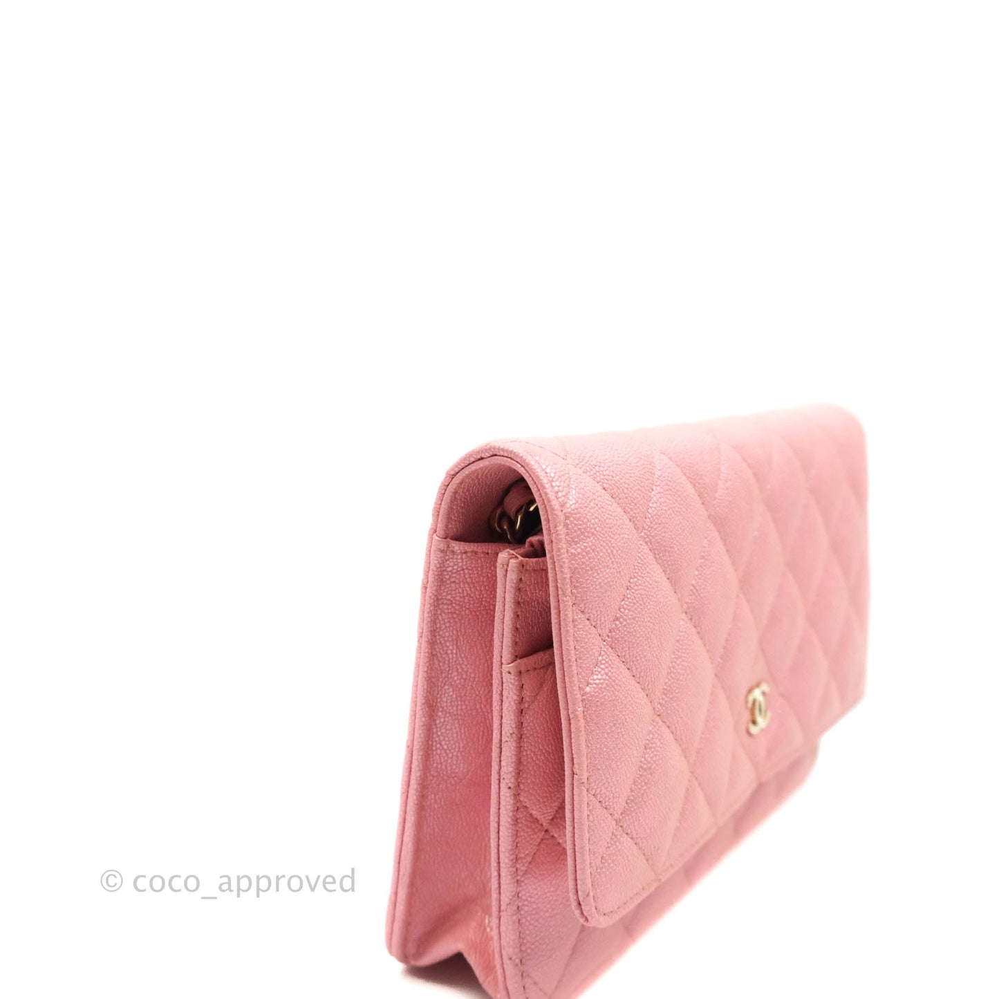 Chanel Quilted Wallet on Chain WOC Iridescent Pink Caviar Gold Hardware 19S
