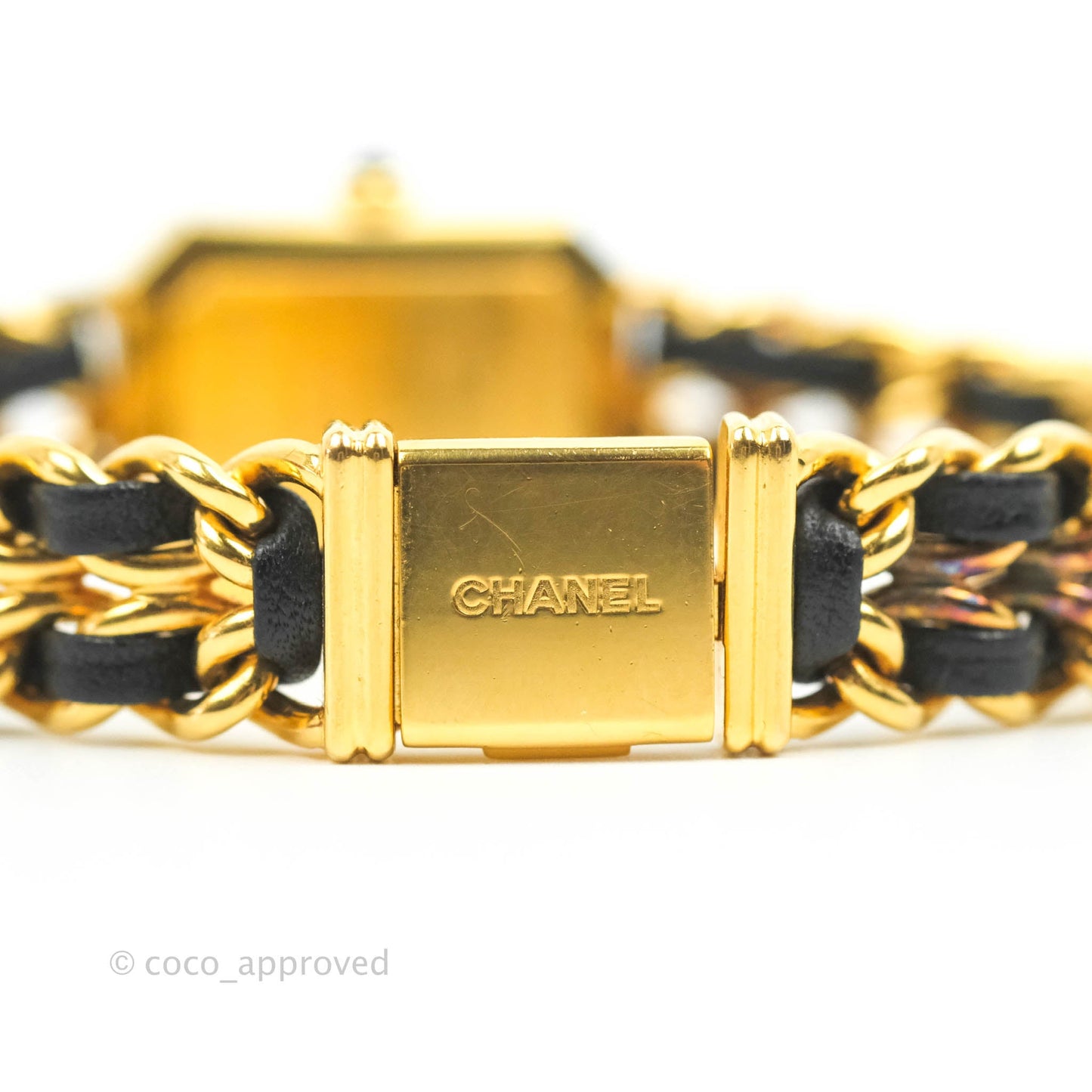 Chanel Vintage Première Watch Black Leather Gold Plated L Size