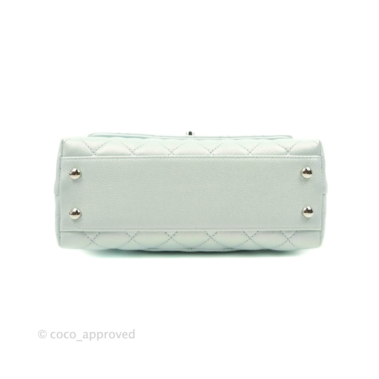 Chanel Mini (Small) Quilted Coco Handle Iridescent Light Blue Caviar Rainbow Hardware