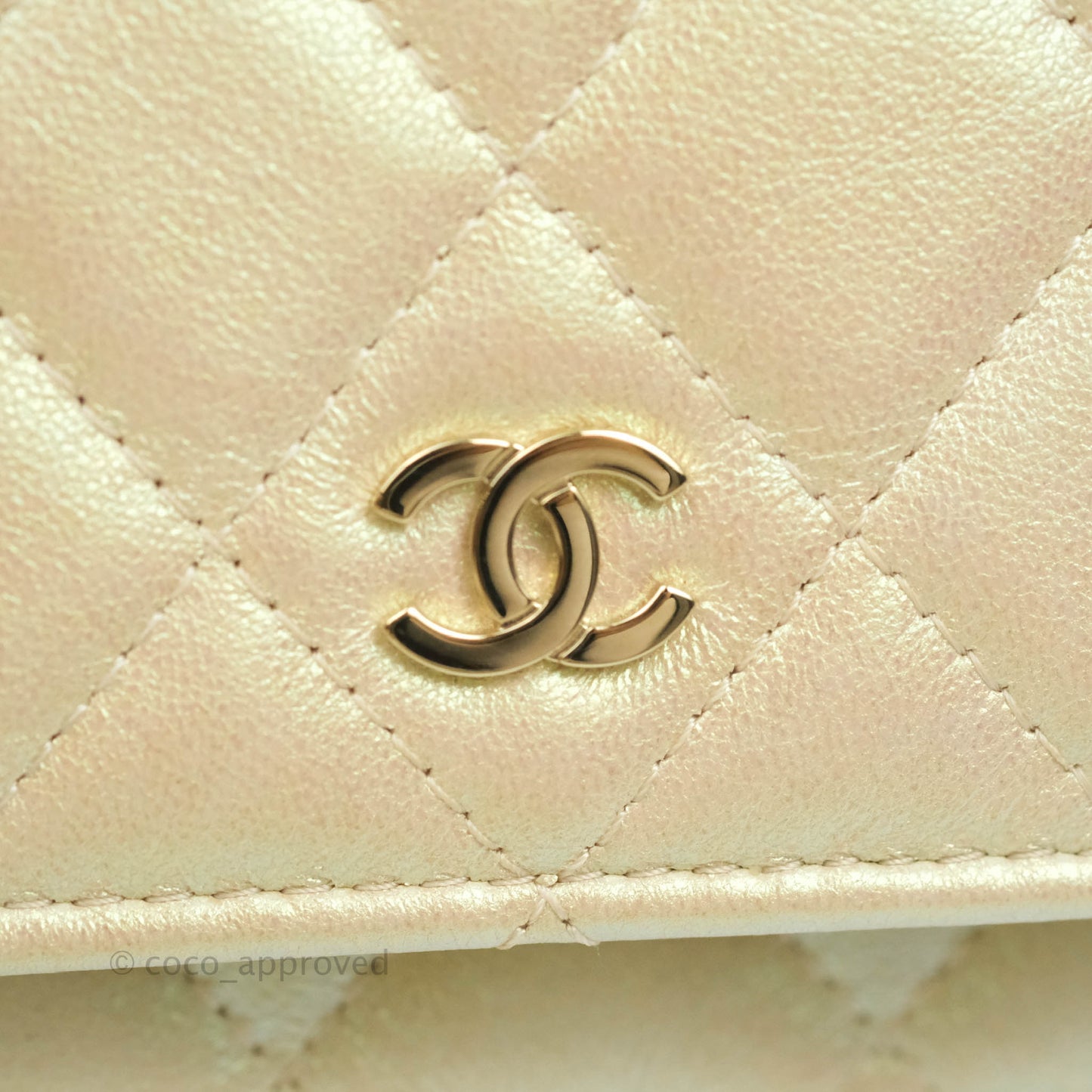 Chanel Quilted Mini Wallet on Chain WOC Iridescent Ivory Gold Hardware 20A