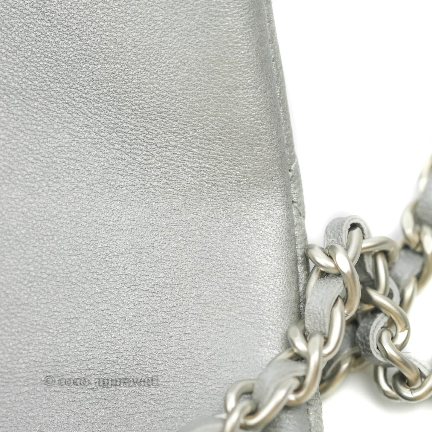 Chanel Quilted Clutch with Chain Silver Lambskin Matte Silver Hardware
