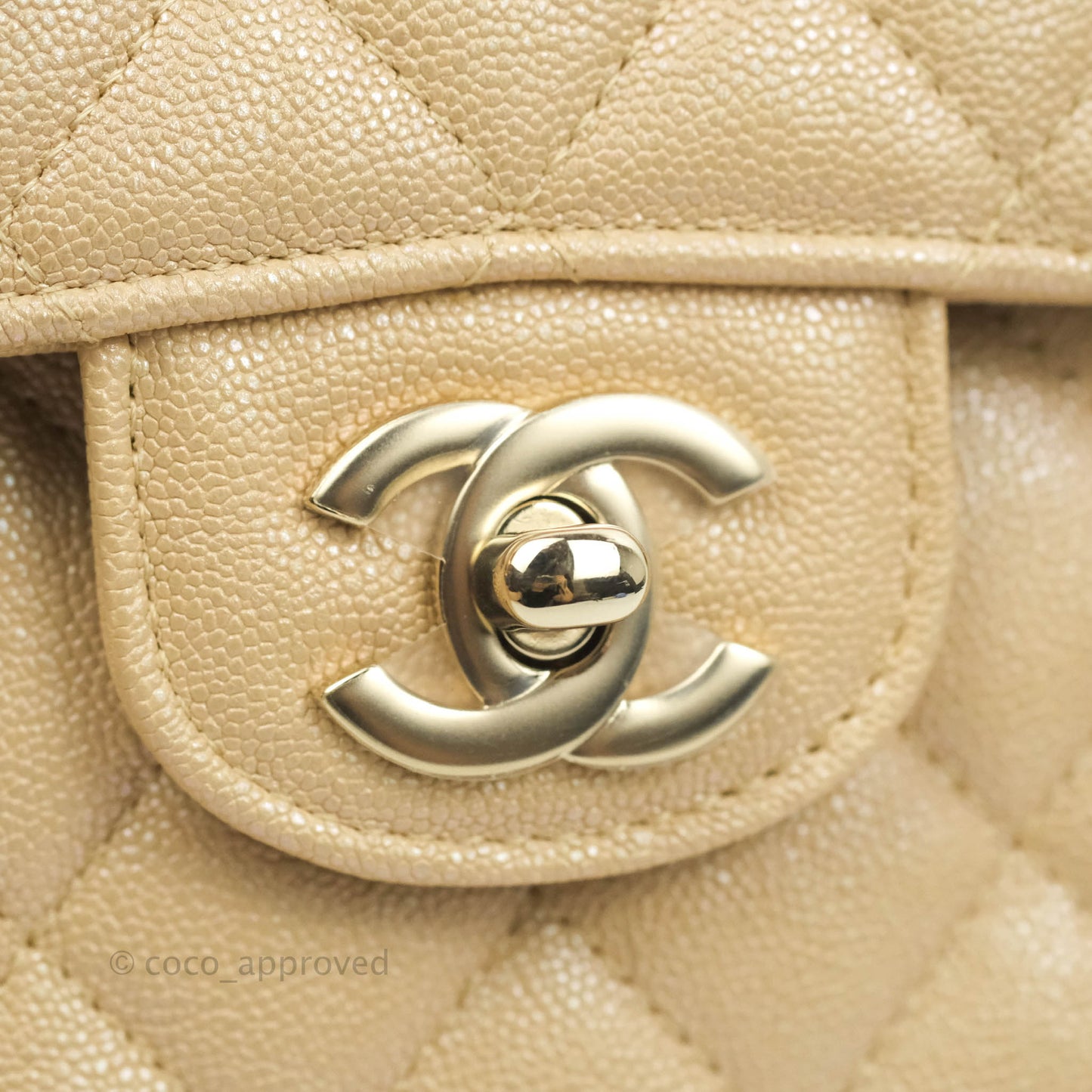 Chanel Classic Medium Flap Quilted Iridescent Beige Caviar Gold Hardware 19S