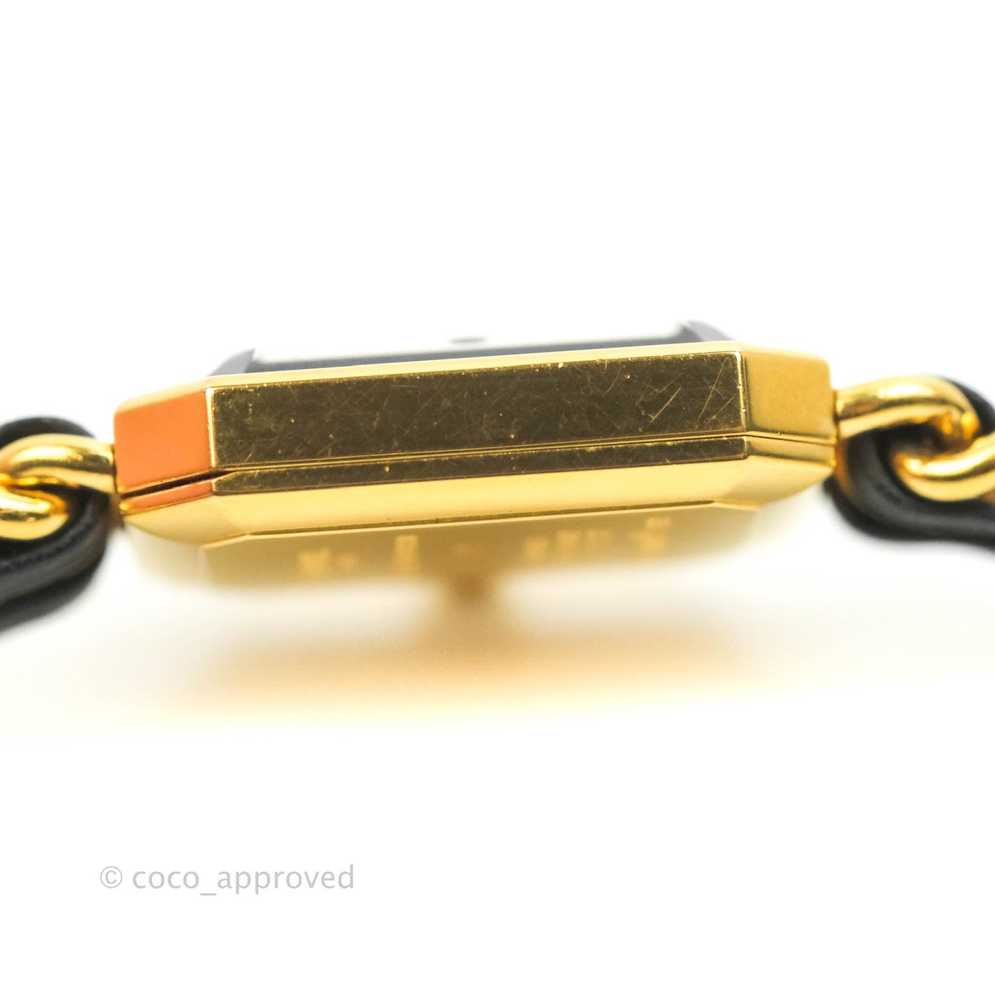 Chanel Vintage Première Watch Black Leather Gold Plated L Size