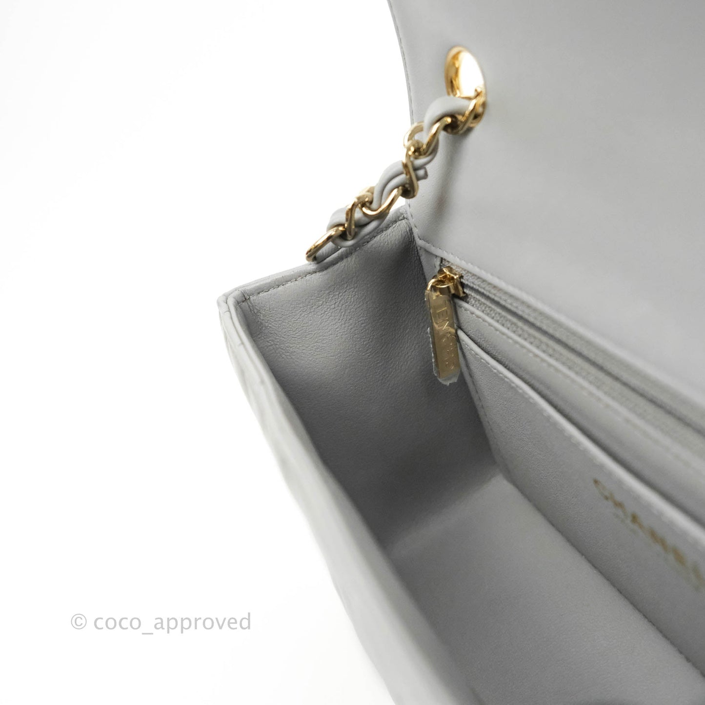 Chanel Chevron Mini Rectangular Flap Grey Lambskin Gold Hardware 20S