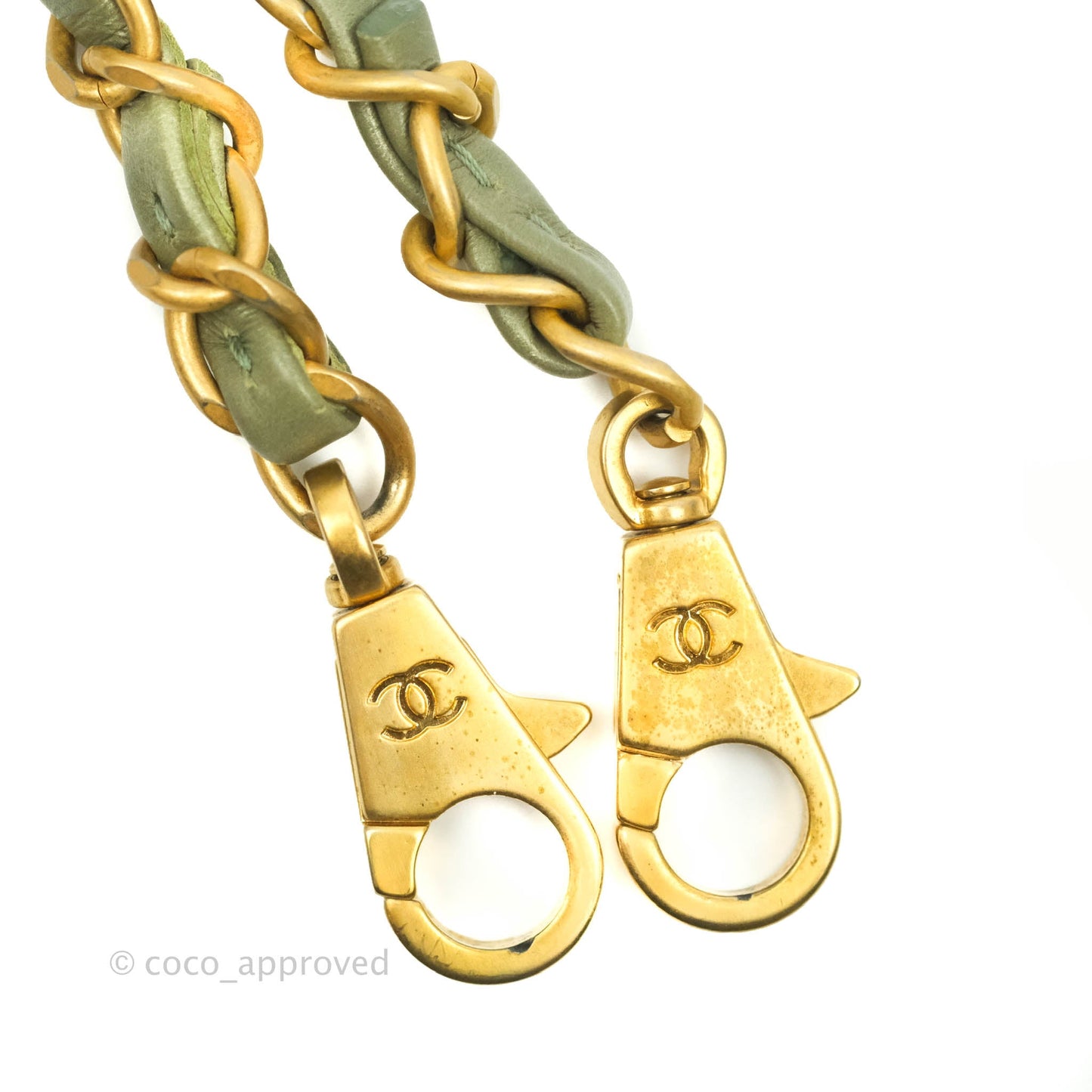 Chanel Medium (Small) Chevron Coco Handle Flap Olive Crumpled Calfskin Aged Gold Hardware Lizard Handle