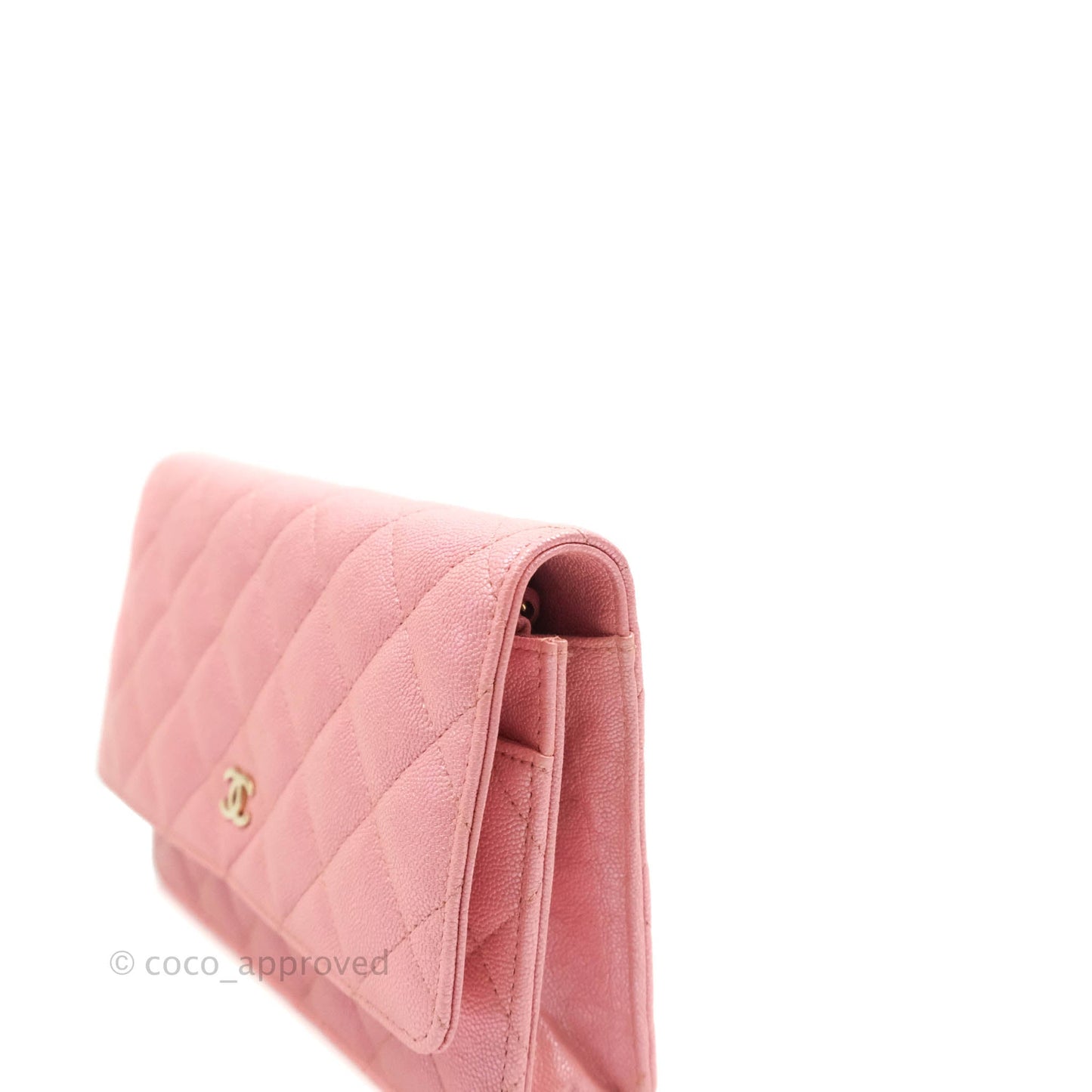 Chanel Quilted Wallet on Chain WOC Iridescent Pink Caviar Gold Hardware 19S