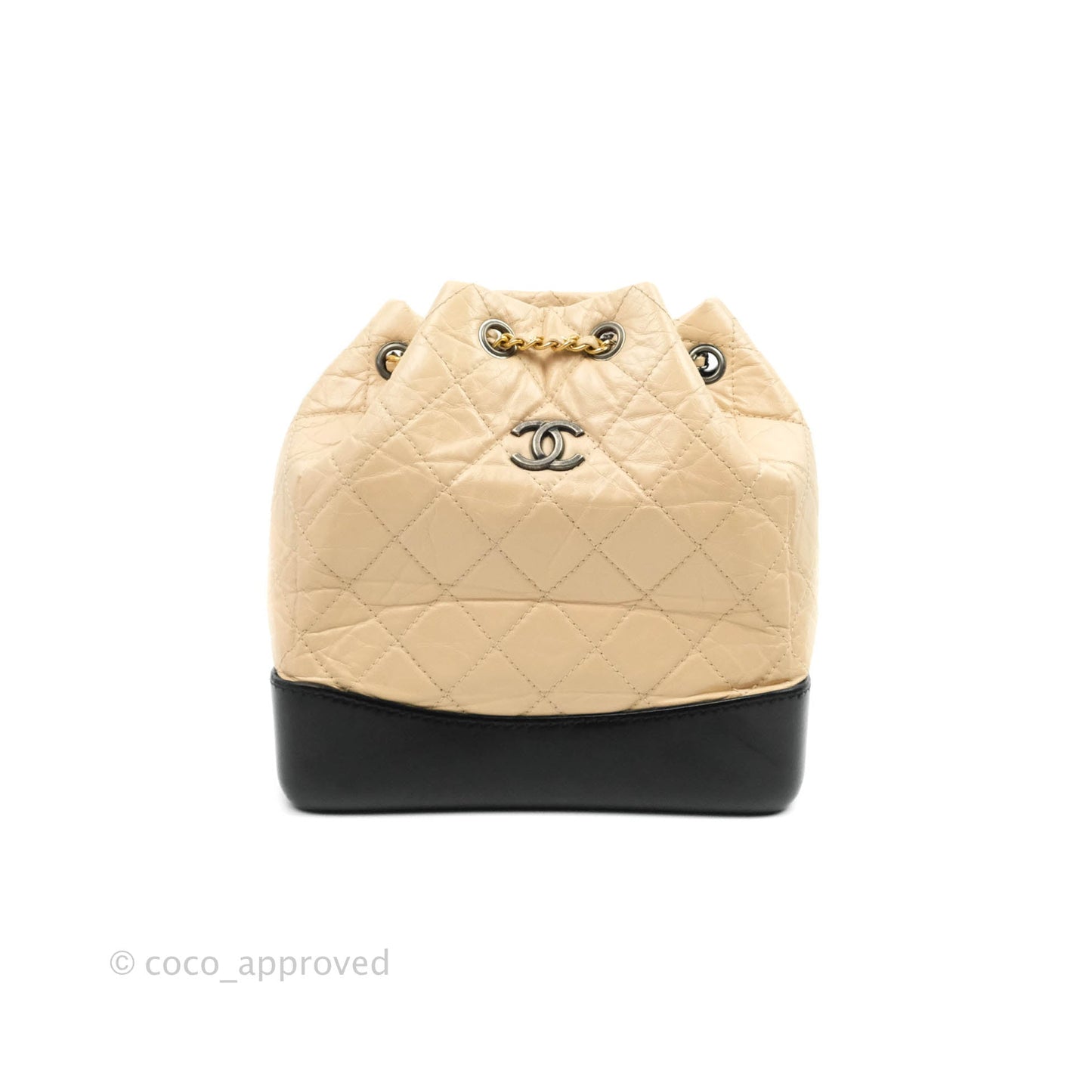 Chanel Small Gabrielle Backpack Beige Black Aged Calfskin