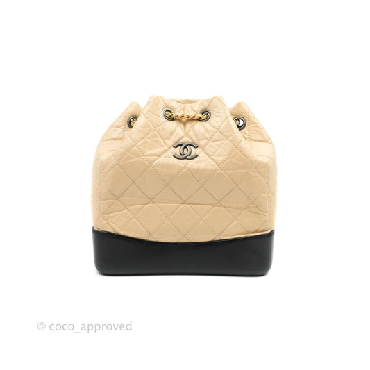 Chanel Small Gabrielle Backpack Beige Black Aged Calfskin