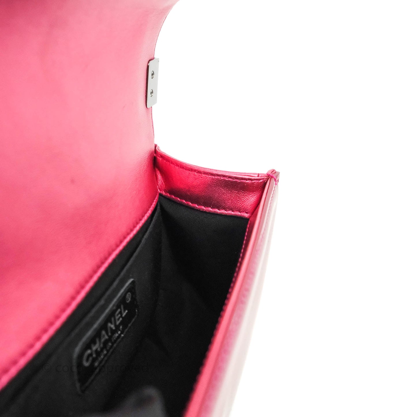 Chanel Quilted Small Boy Metallic Pink Patent & Lambskin Gun Metal