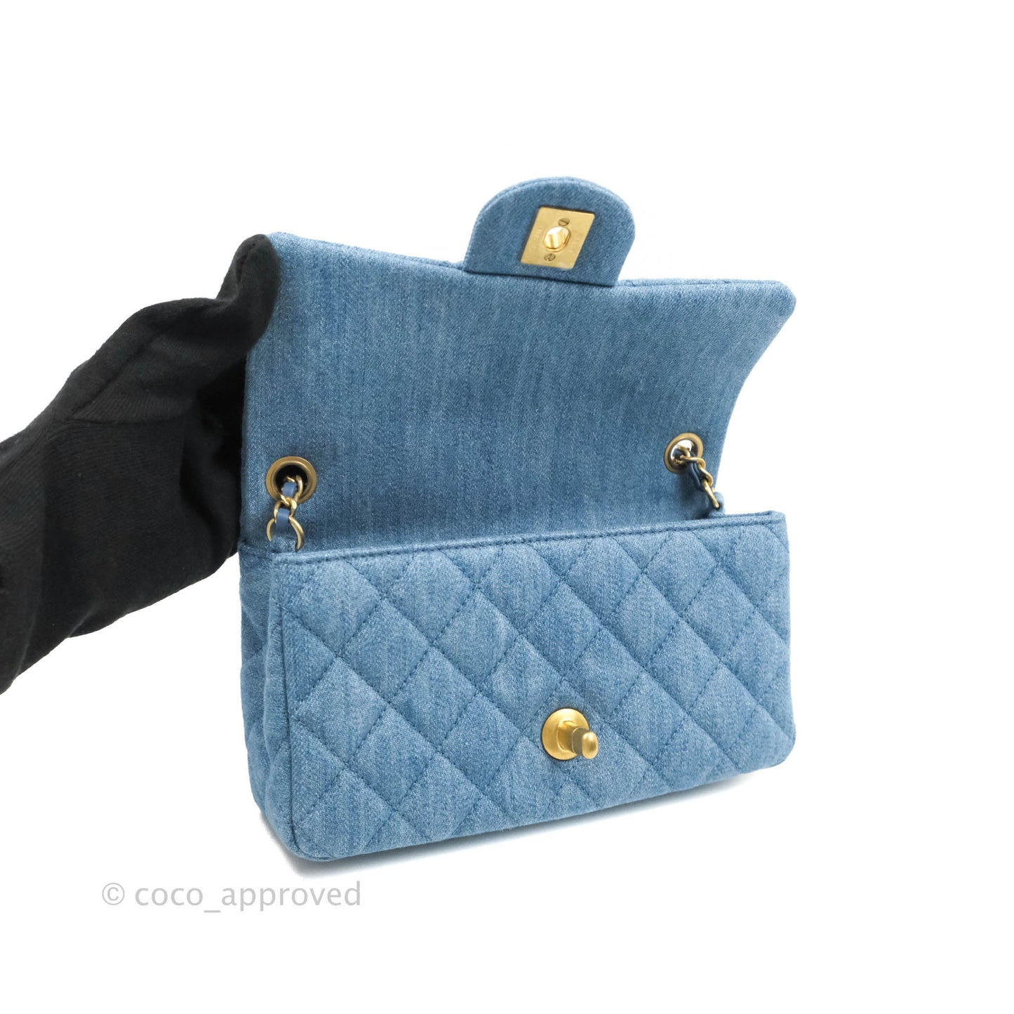 Chanel Mini Rectangular Pearl Crush Quilted Denim Aged Gold Hardware 22C
