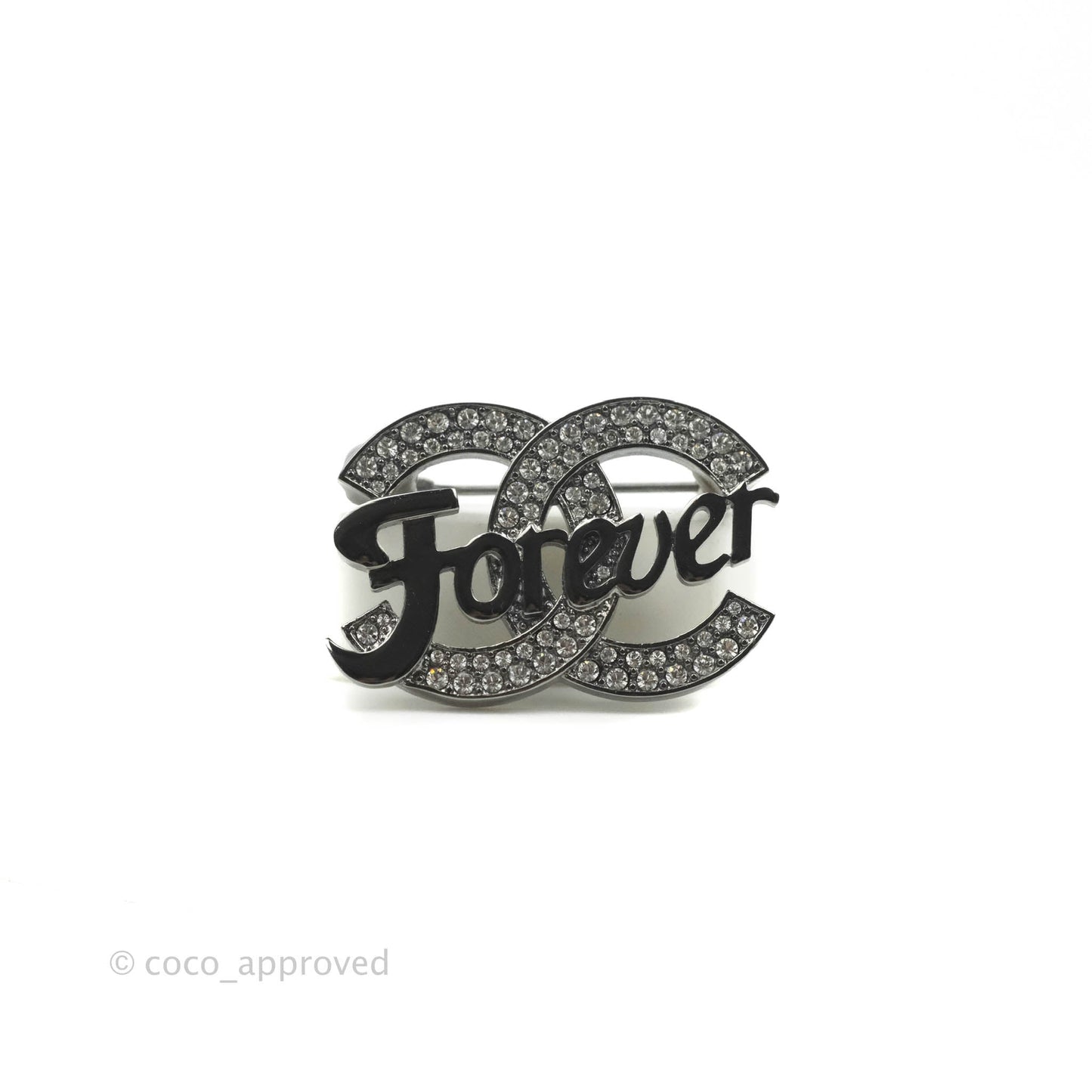 Chanel Crystal CC Forever Brooch Gun Metal Tone 21S