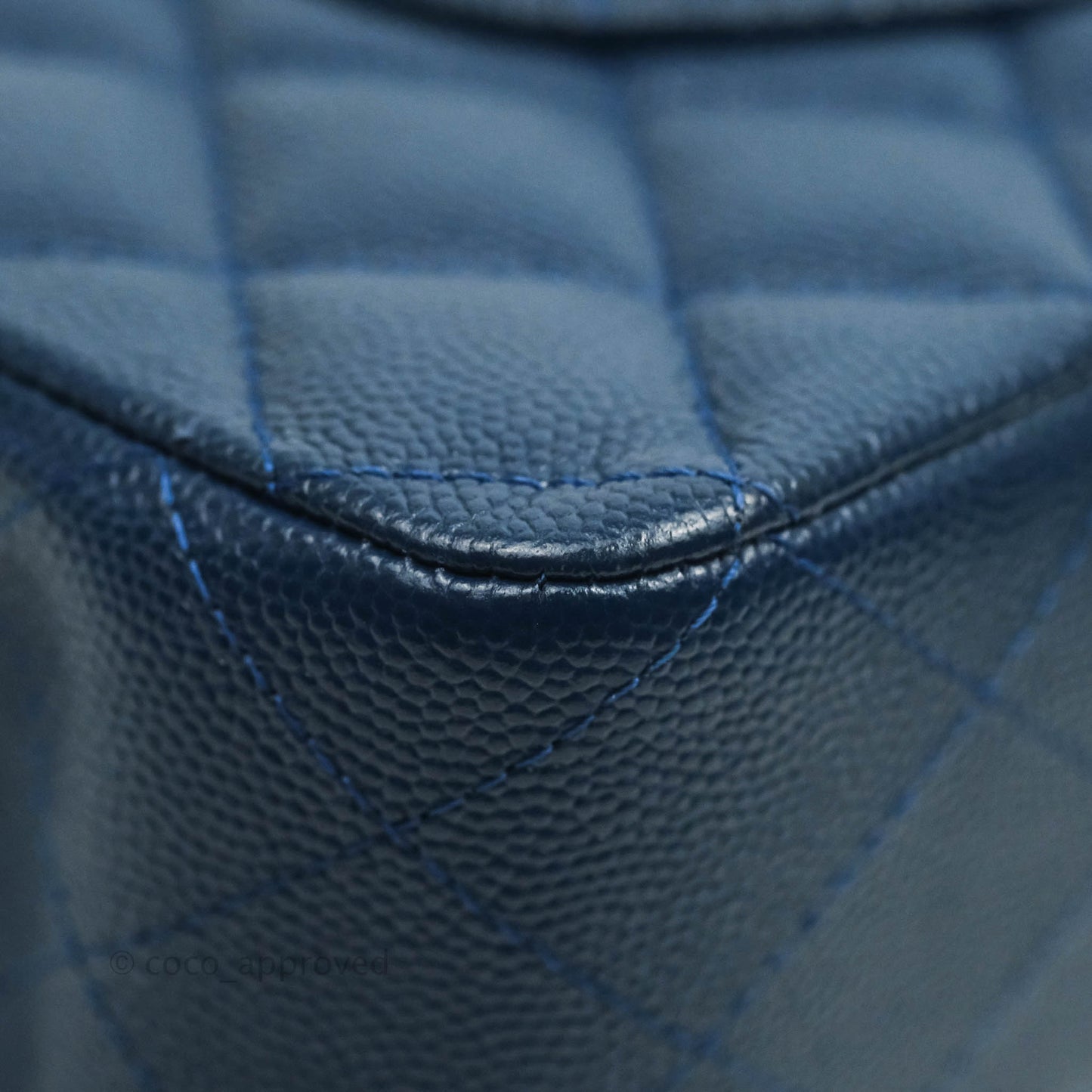 Chanel Quilted M/L Medium Double Flap Blue Caviar Gold Hardware 19C