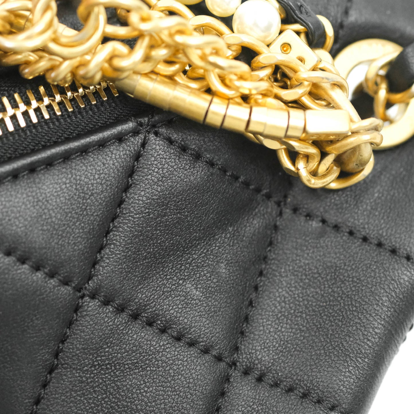 Chanel Quilted All About Chains Waist Belt Bag Black Lambskin Aged Gold Hardware