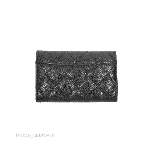 Chanel Classic Quilted Flap Card Holder Black Caviar Gold Hardware