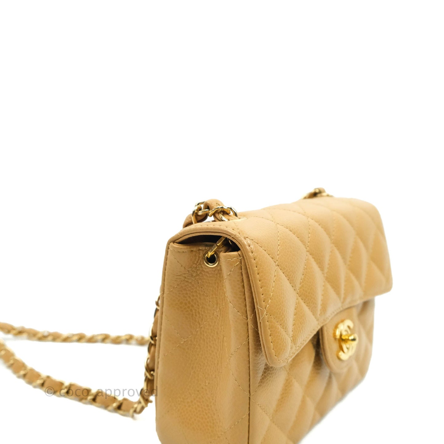 Chanel Vintage Quilted Mini Square Dark Beige Caviar 24K Gold Hardware