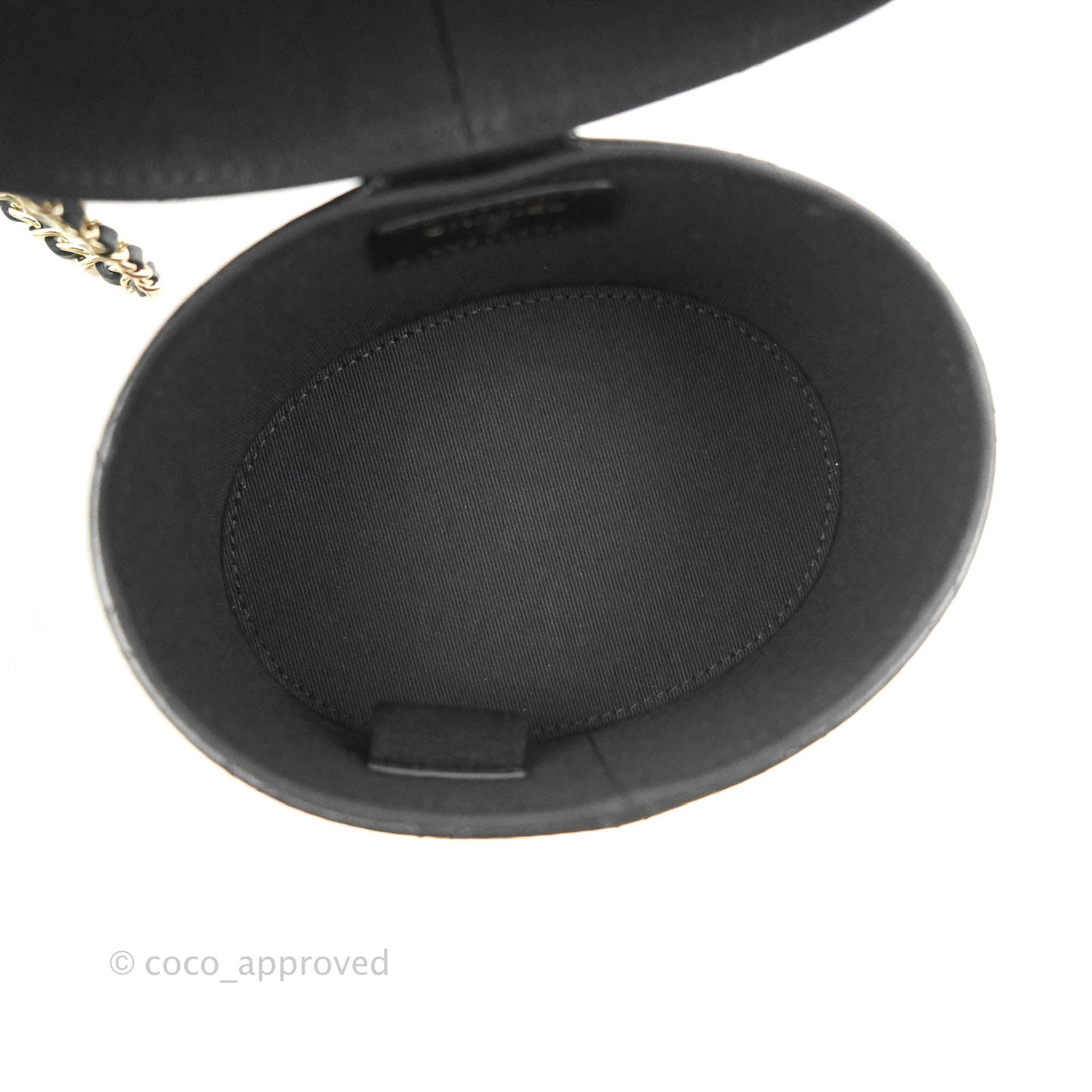 Chanel Quilted Round Vanity Clutch With Chain Black Lambskin Gold Hardware