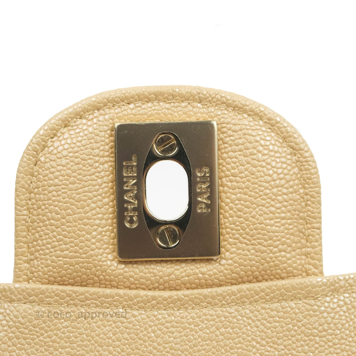 Chanel Classic Medium Flap Quilted Iridescent Beige Caviar Gold Hardware 19S