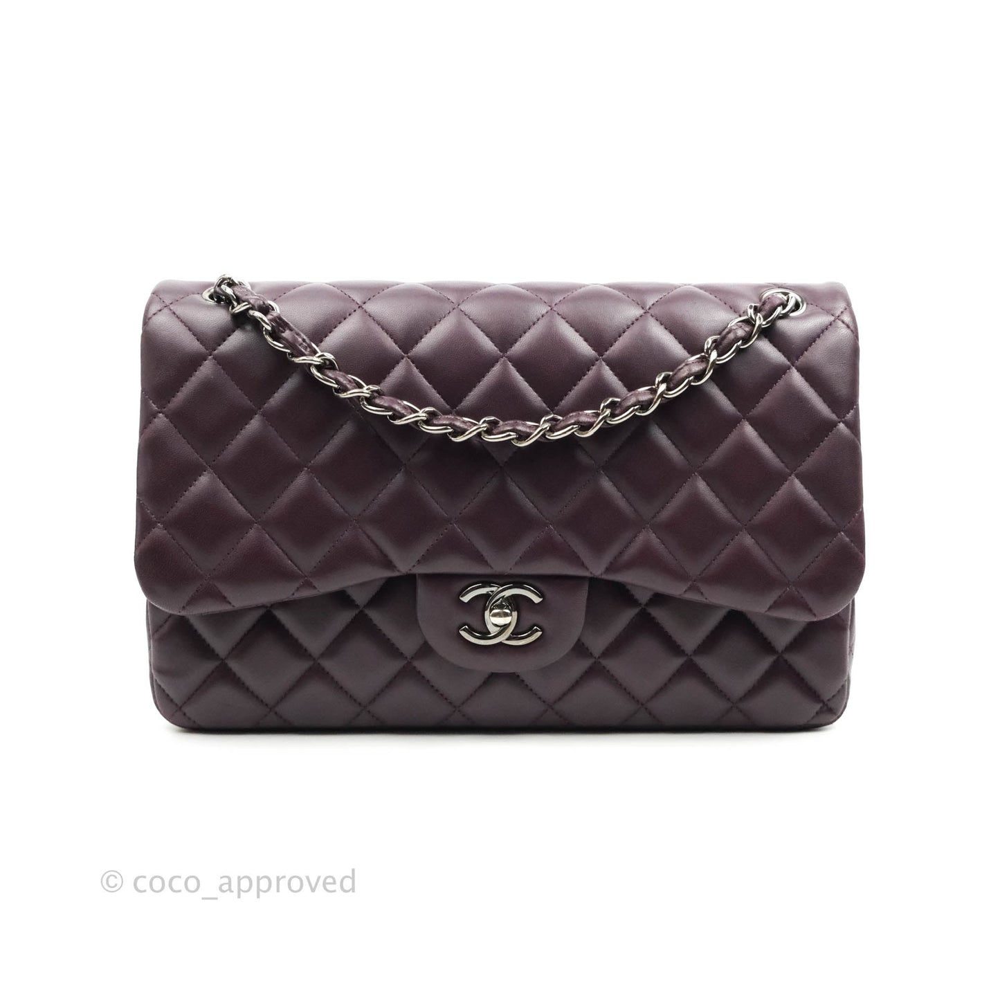 Chanel Quilted Jumbo Double Flap Plum Lambskin Gun Metal