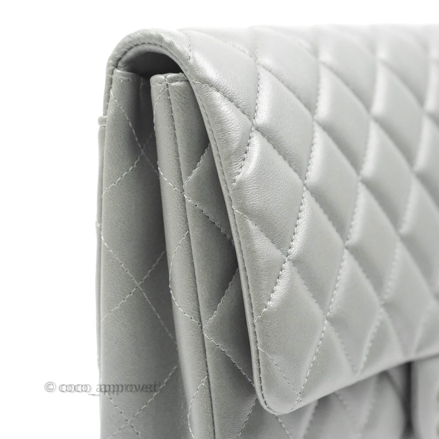 Chanel Quilted Clutch with Chain Silver Lambskin Matte Silver Hardware