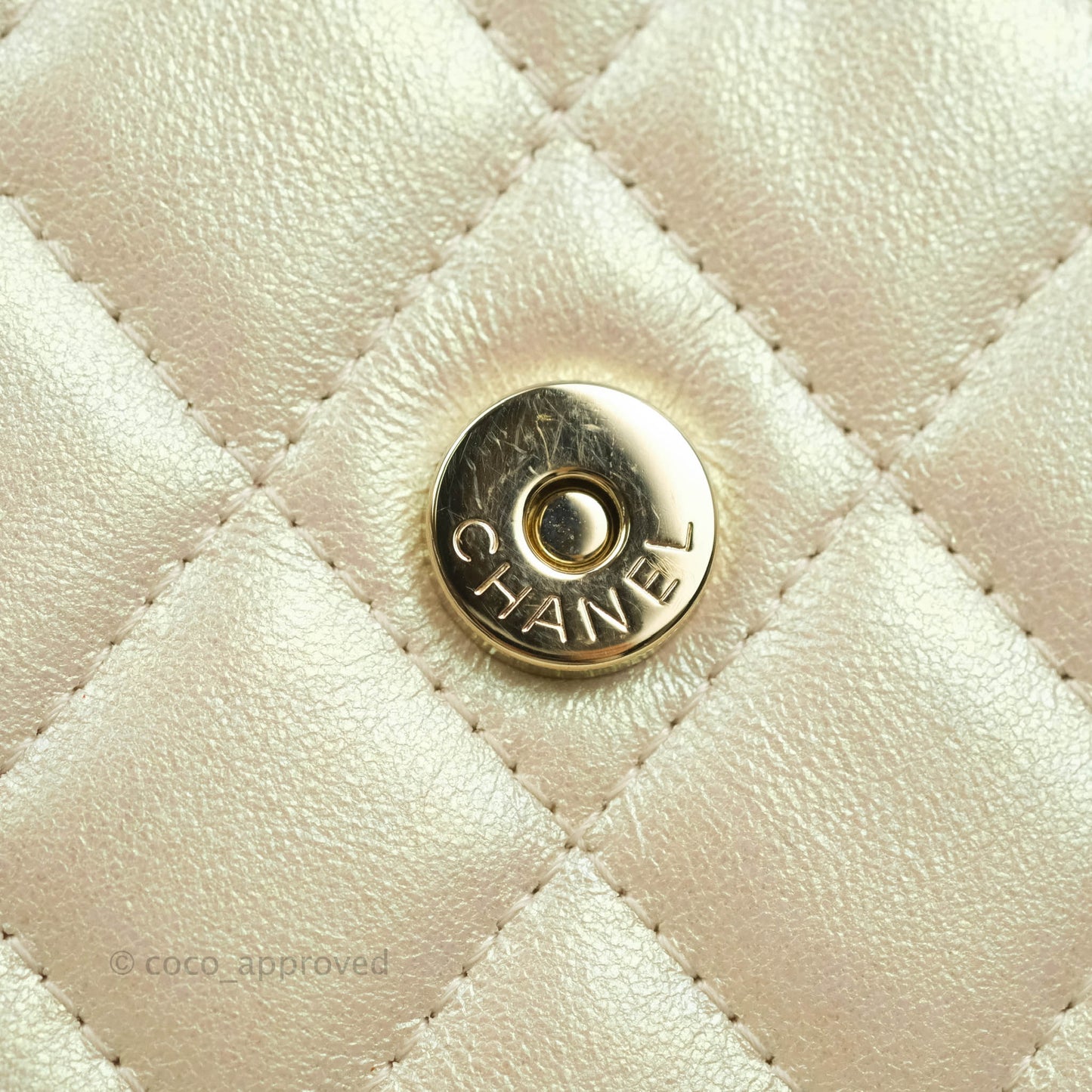 Chanel Quilted Mini Wallet on Chain WOC Iridescent Ivory Gold Hardware 20A