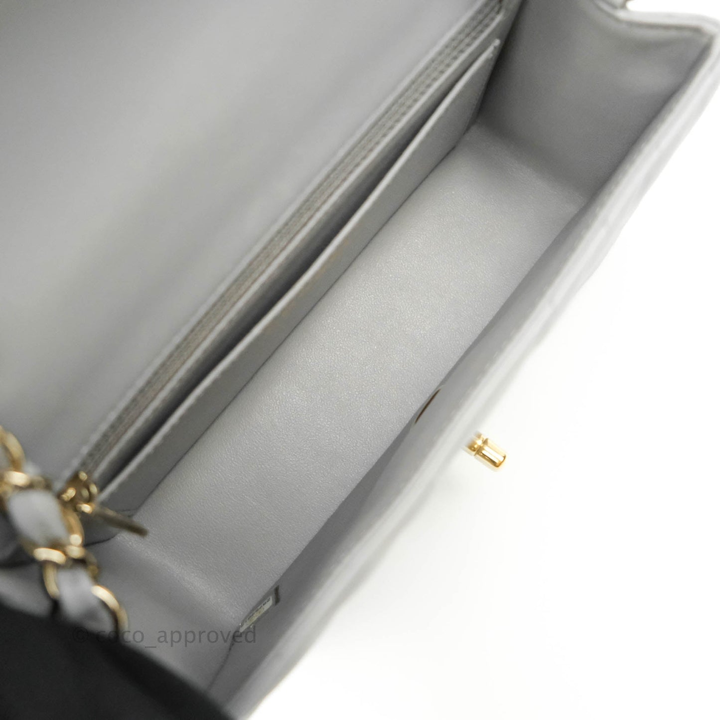 Chanel Chevron Mini Rectangular Flap Grey Lambskin Gold Hardware 20S