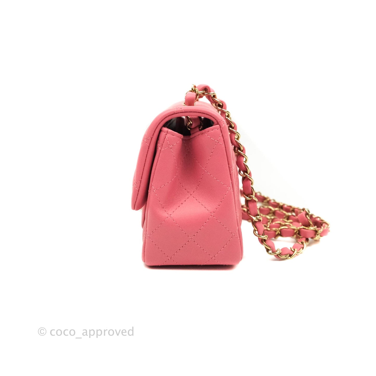 Chanel Quilted Mini Square Pink Lambskin Gold Hardware