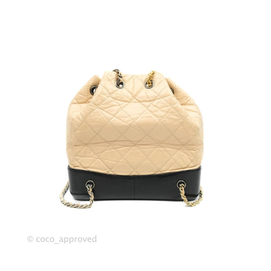 Chanel Small Gabrielle Backpack Beige Black Aged Calfskin
