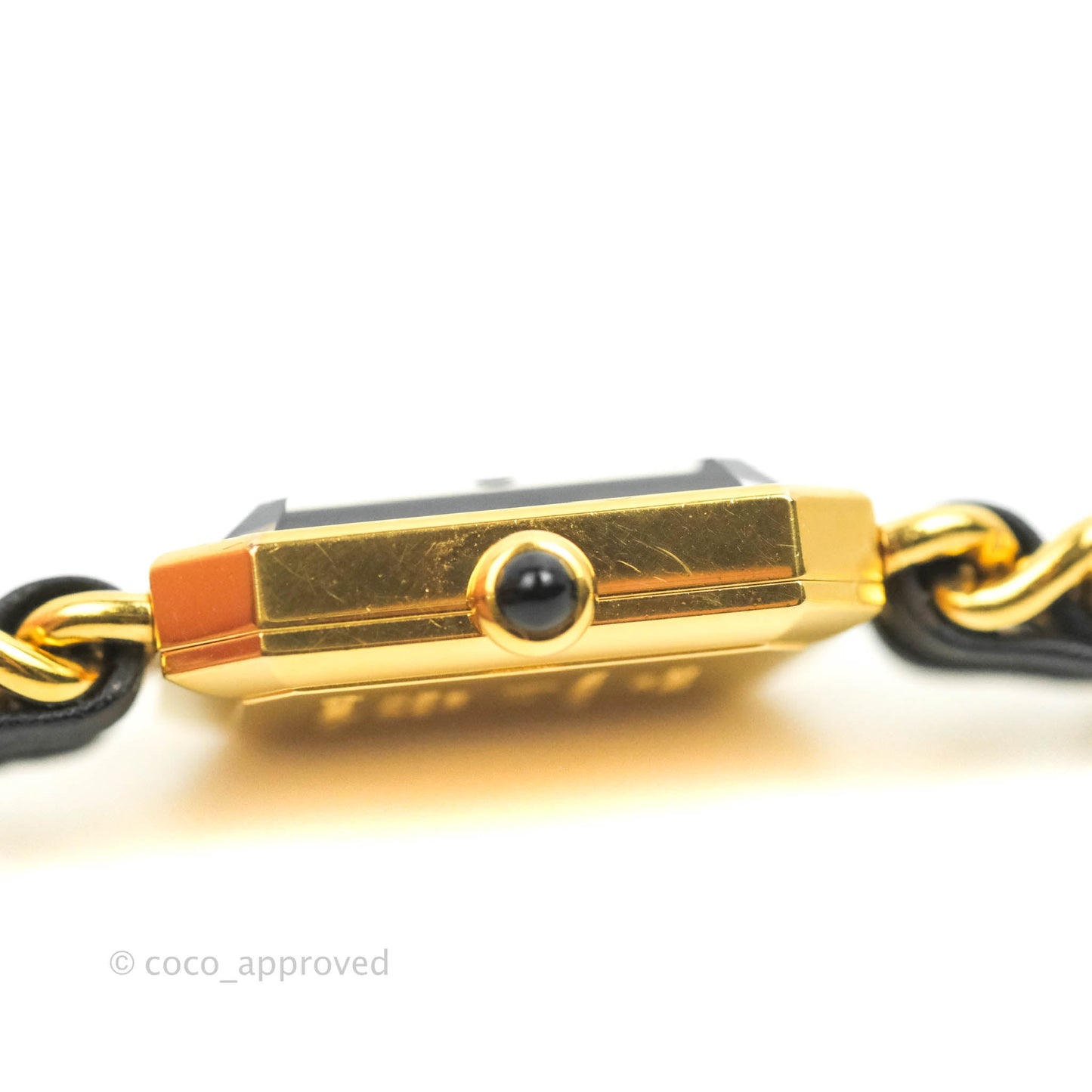 Chanel Vintage Première Watch Black Leather Gold Plated L Size